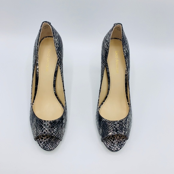 Enzo Angiolini EAMaiven Pewter Snakeskin Peep Toes - Picture 2 of 7